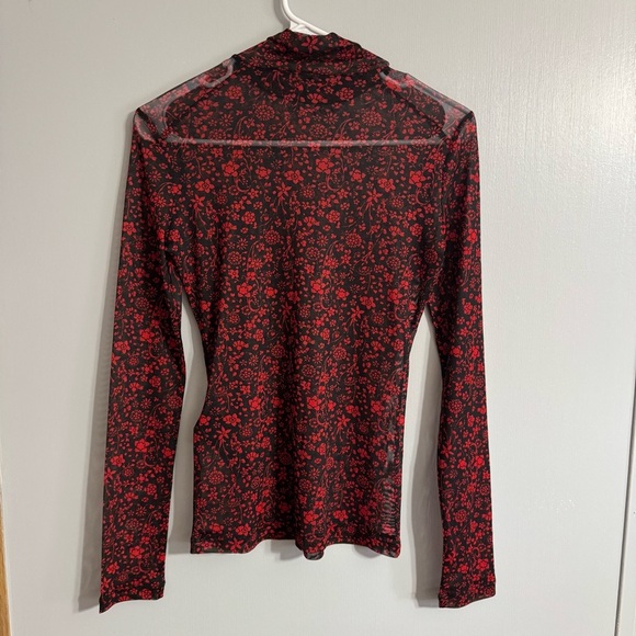 Maje Rouge Red and Black Floral Sheer Top Size 1 - Picture 3 of 9